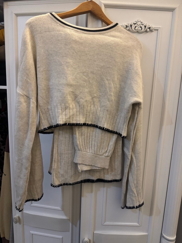 Bej Triko Kadın Kazak, Salaş Kesim, Uzun Kollu takım - Görsel 2