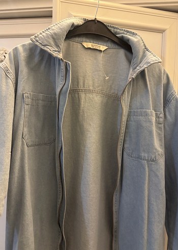 Gri Kadın Denim Ceket Düğmeli Rahat Kesim - Görsel 2