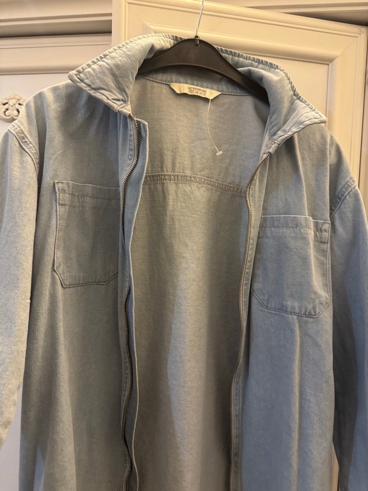 Gri Kadın Denim Ceket Düğmeli Rahat Kesim - Görsel 2