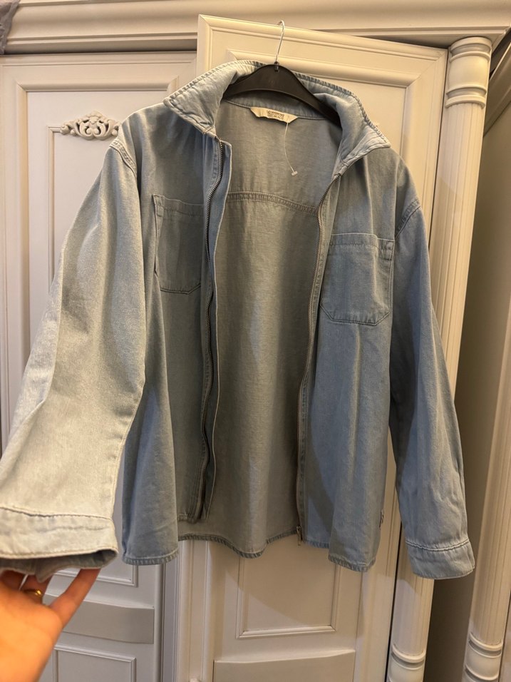 Gri Kadın Denim Ceket Düğmeli Rahat Kesim - Görsel 3