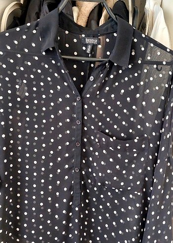 Bershka Siyah Puantiyeli Kadın Gömlek - Görsel 4