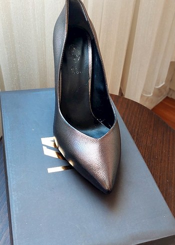 Kahverengi Deri Stiletto Topuklu Kadın Ayakkabı - Görsel 4