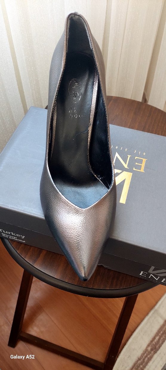 Kahverengi Deri Stiletto Topuklu Kadın Ayakkabı - Görsel 2