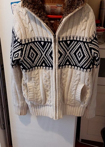 Erkek Bohem Örgü Hırka Beyaz Gri - Görsel 4