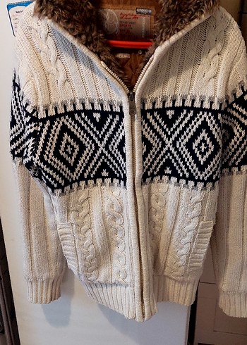 Erkek Bohem Örgü Hırka Beyaz Gri - Görsel 6