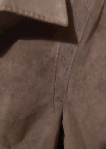 Düğmeli Bej Süet Kadın Deri Ceket - Görsel 3