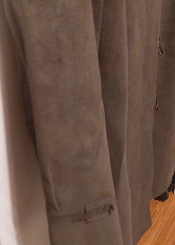 Düğmeli Bej Süet Kadın Deri Ceket - Görsel 7