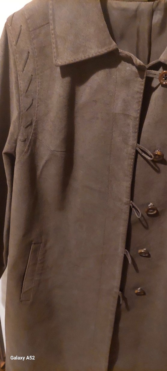 Düğmeli Bej Süet Kadın Deri Ceket - Görsel 2