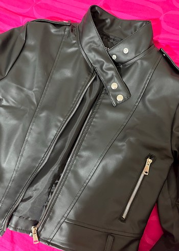 m Beden Kadın Siyah Deri Biker Ceket