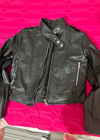 Kadın Siyah Deri Biker Ceket