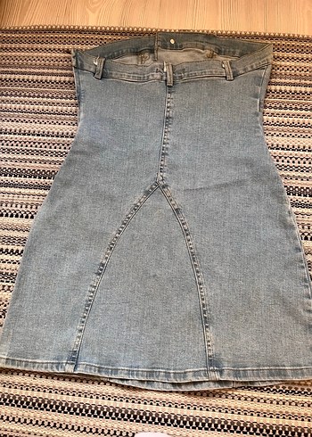 Bershka Kadın y2k mavi mini straplez kot lolita elbisesi