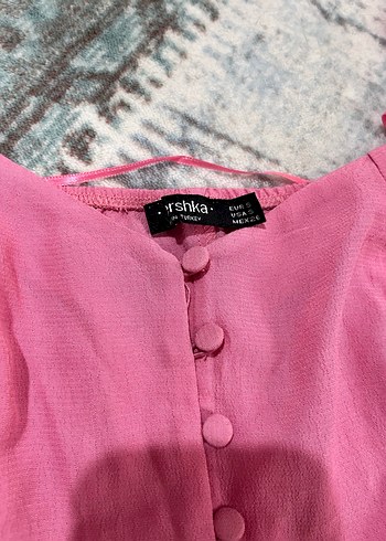 s Beden pembe Renk Bershka Düğmeli Pembe Uzun Kollu Kadın Bluz