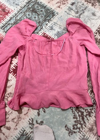 s Beden Bershka Düğmeli Pembe Uzun Kollu Kadın Bluz