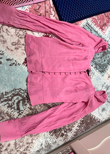 Bershka Düğmeli Pembe Uzun Kollu Kadın Bluz