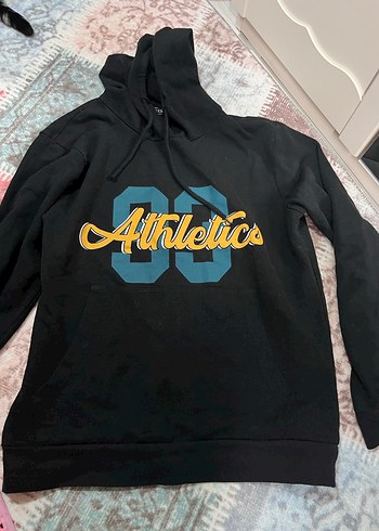 m Beden siyah Renk Siyah Kapüşonlu Baskılı Kadın Sweatshirt