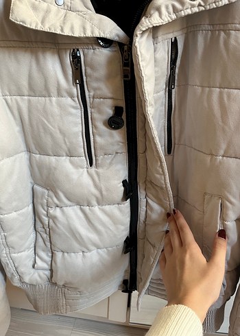 Zara Beyaz Fermuarlı Street Wear mont - Görsel 4