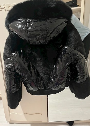 Siyah foxy viral Kürklü Kısa Kadın Kış Montu - Görsel 6