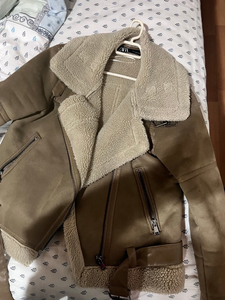 Zara Kahverengi Süet Kürklü Kadın Ceket - Görsel 2