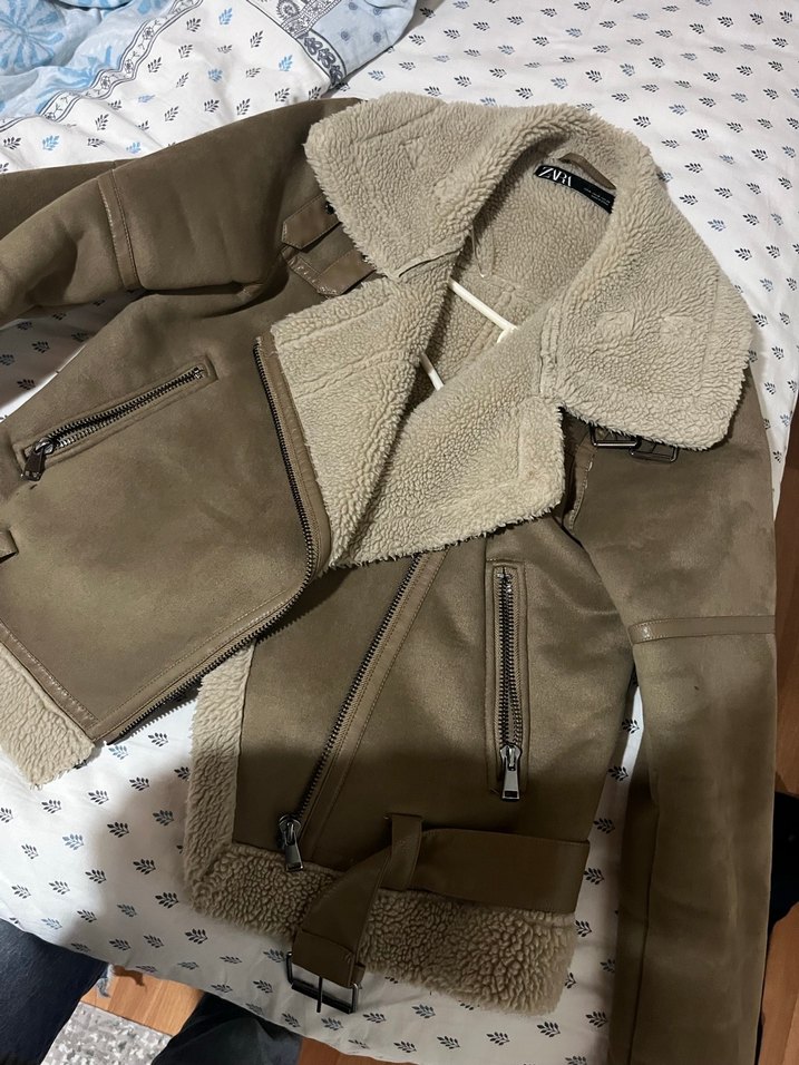 Zara Kahverengi Süet Kürklü Kadın Ceket - Görsel 5