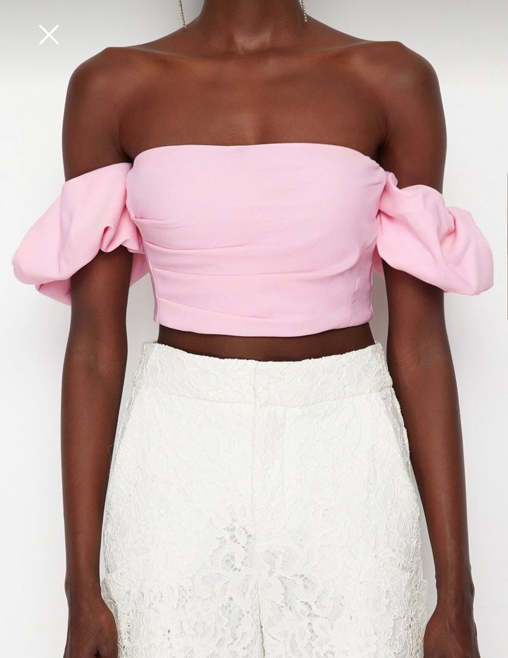 Kadın Pembe Straplez Crop Top bluz - Görsel 2