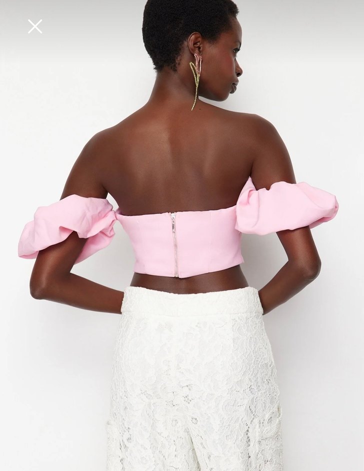 Kadın Pembe Straplez Crop Top bluz - Görsel 4