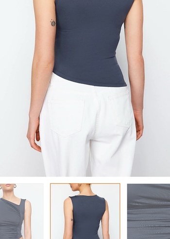 Gri V Yaka Kolsuz gri Bluz - Görsel 2