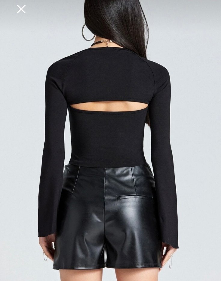 Kadın siyah Mini Straplez Uzun Kollu Bluz - Görsel 2