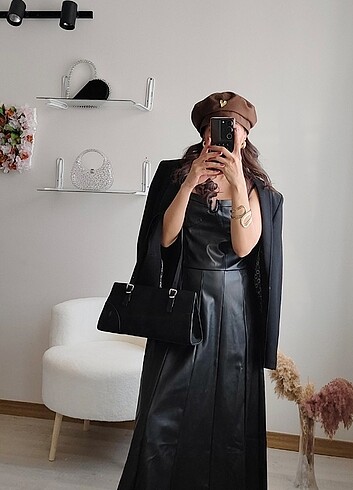 Deri uzun elbise - Görsel 5