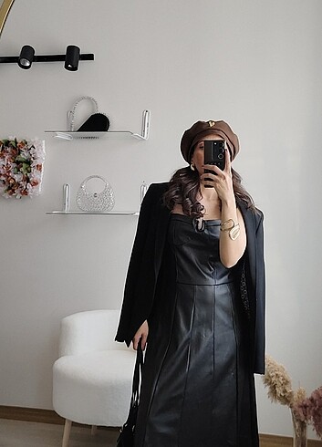 Deri uzun elbise - Görsel 6