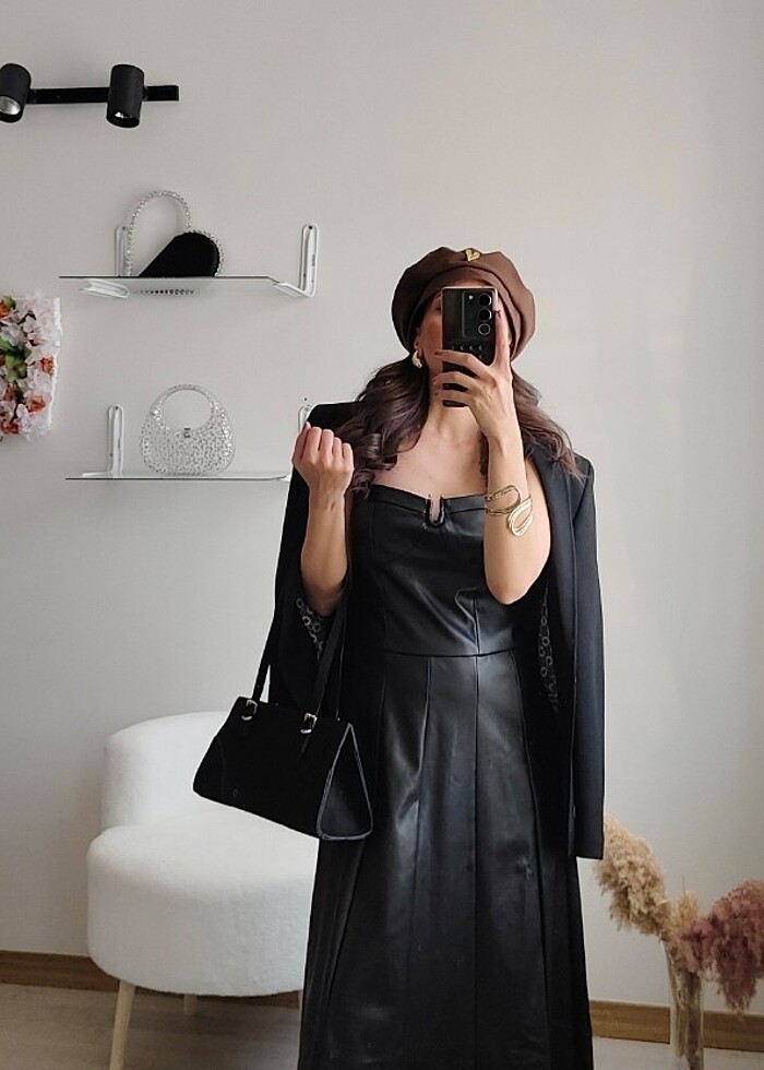 Deri uzun elbise - Görsel 4