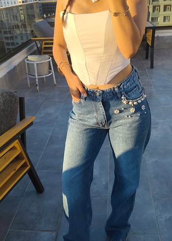 İnci ve taş cep detaylı Jean pantolon - Görsel 6