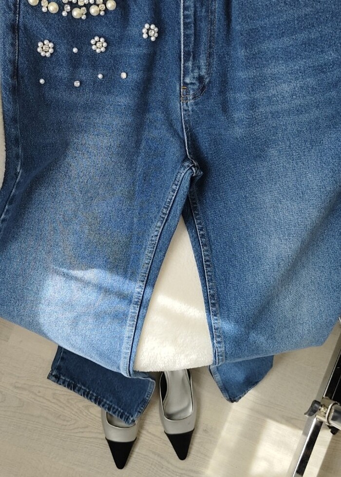 İnci ve taş cep detaylı Jean pantolon - Görsel 5