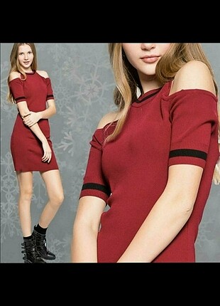 Bordo triko elbise 