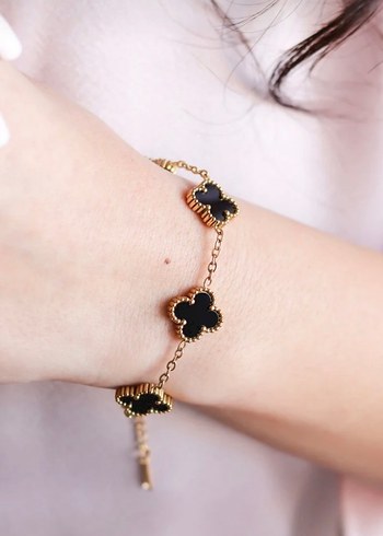 Siyah Gold Van Cleef Çelik Bileklik  - Görsel 4