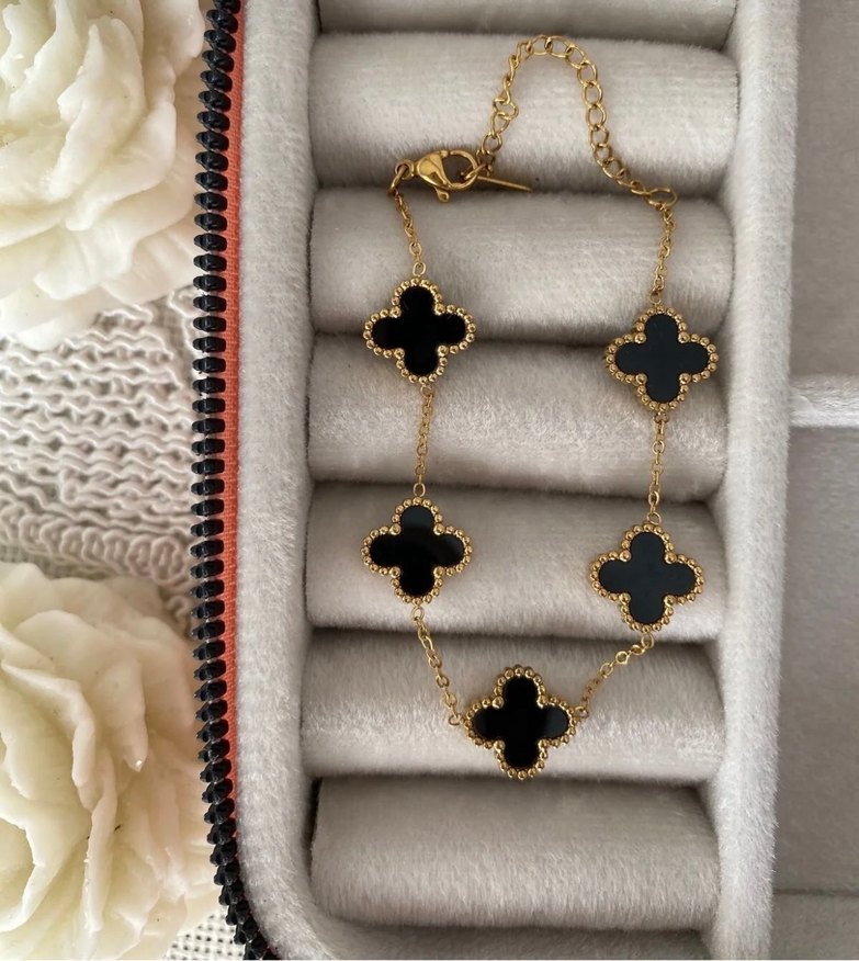 Siyah Gold Van Cleef Çelik Bileklik  - Görsel 2