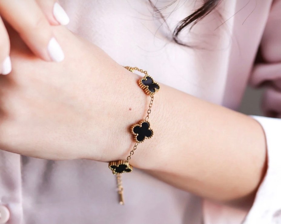 Siyah Gold Van Cleef Çelik Bileklik  - Görsel 4