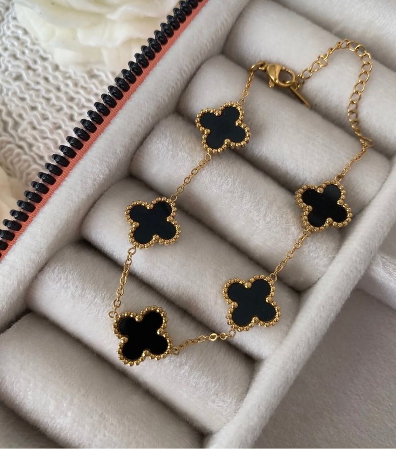 Siyah Gold Van Cleef Çelik Bileklik  - Görsel 3