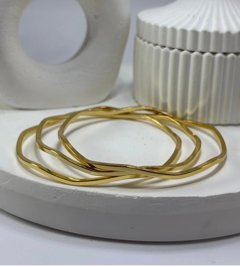 Çelik ZikZak Gold Ajda Bilezik  - Görsel 2