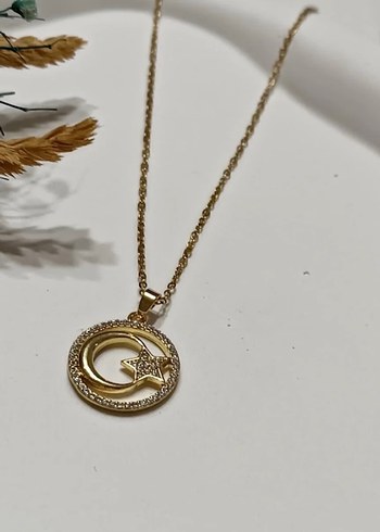 Gold Ay-Yıldız Çelik Kolye  - Görsel 2