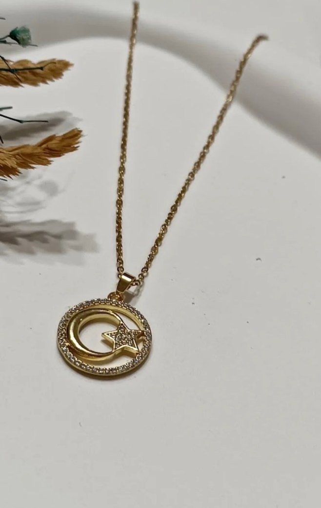 Gold Ay-Yıldız Çelik Kolye  - Görsel 2