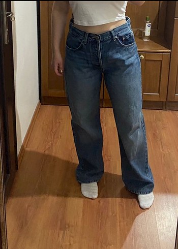 29 Beden mavi Renk Düğmeli Koyu Mavi Kadın Denim Pantolon