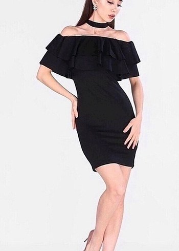 Siyah Fırfırlı Mini Goth Elbise