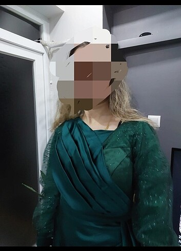 Yeşil saten abiye  - Görsel 6