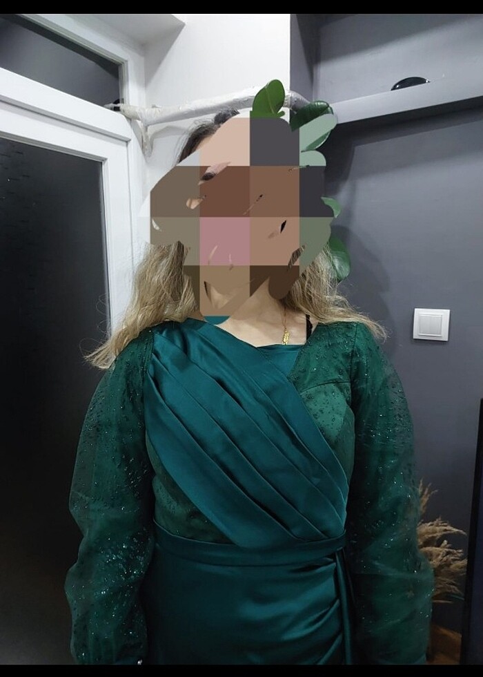Yeşil saten abiye  - Görsel 5