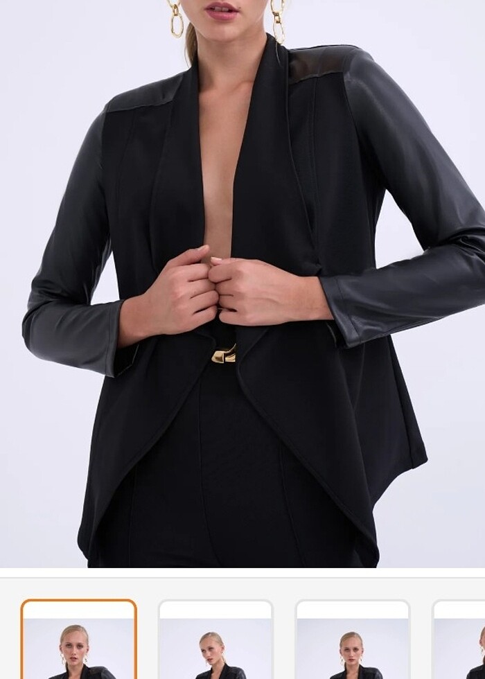 Sateen marka deri detaylı ceket - Görsel 2