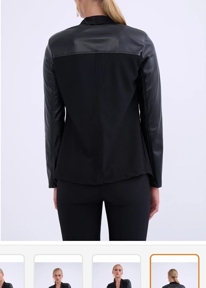 Sateen marka deri detaylı ceket - Görsel 3