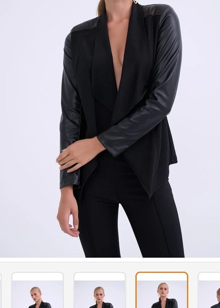 Sateen marka deri detaylı ceket - Görsel 4