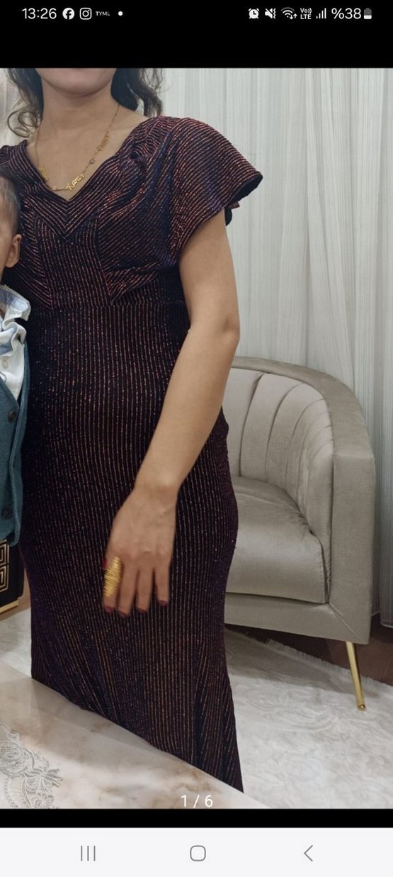 Kahverengi Piliseli Uzun Abiye Elbise - Görsel 5