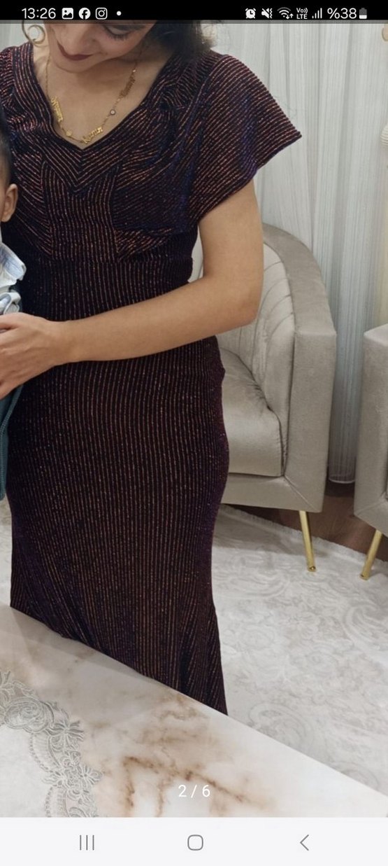 Kahverengi Piliseli Uzun Abiye Elbise - Görsel 4