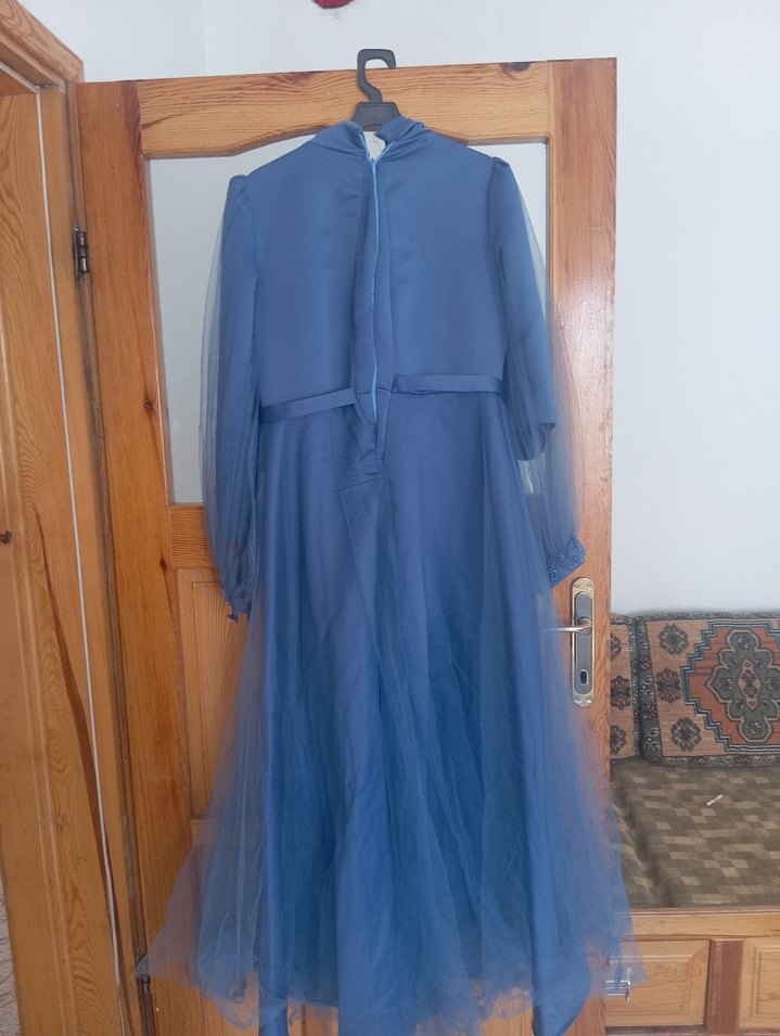 Uzun Kollu Vintage Siyah Abiye Elbise - Görsel 2